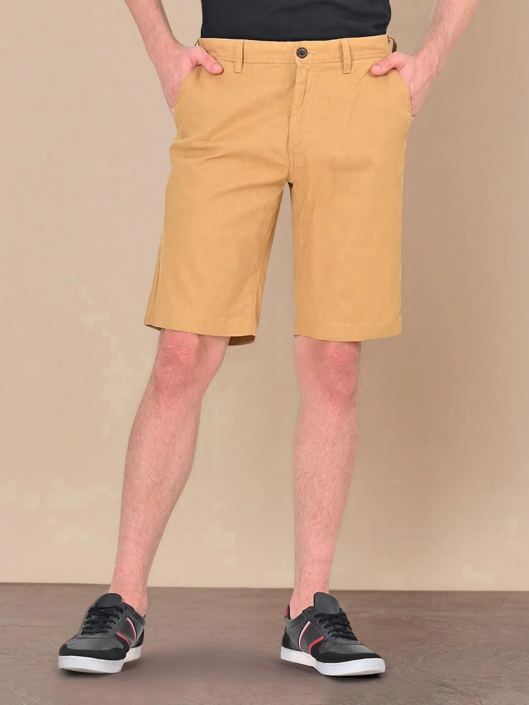 Indian Terrain Men's Regular Fit Solid khaki Shorts